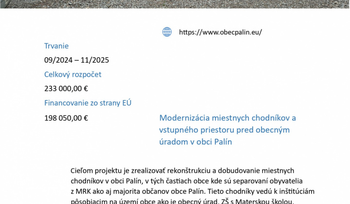 1. fotografia fotogalérie Aktuality / Modernizácia miestnych chodníkov a vstupného priestoru pred obecným úradom v obci Palín - foto