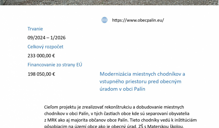1. fotografia fotogalérie Aktuality / Modernizácia miestnych chodníkov a vstupného priestoru pred obecným úradom v obci Palín - foto