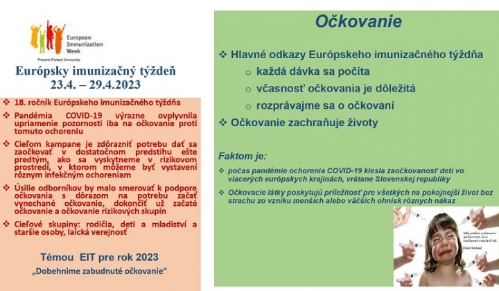 Európsky imunizačný týždeň - edukačný materiál RÚVZ v Michalovciach